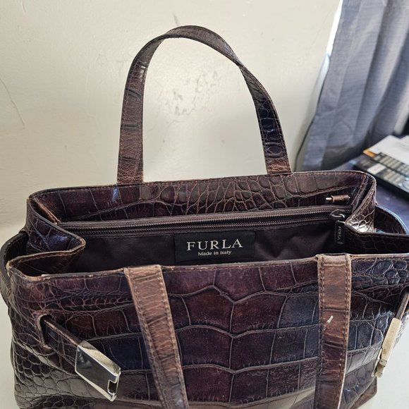 Furla Greta Burgandy Embossed Crocodile Bag - Picture 2 of 5